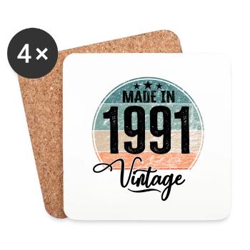 Vintage Made in 1991 Year of Birth 1991 Birthday - Coasters (set of 4) - white - Front
