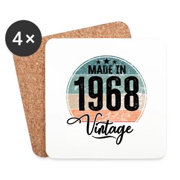 Vintage Fabriqué en 1968 Année de naissance 1968 Anniversaire - Dessous de verre (lot de 4) - blanc - Devant