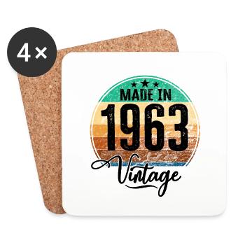 Vintage Made in 1963 Year of birth 1963 Birthday - Coasters (set of 4) - white - Front