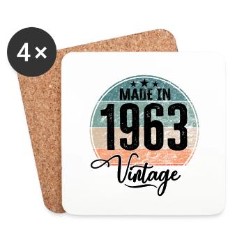 Vintage Made in 1963 Year of birth 1963 Birthday - Coasters (set of 4) - white - Front