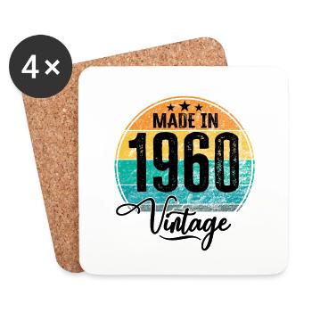 Vintage Made in 1960 Geburtsjahr 1960 Geburtstag - Untersetzer (4er-Set) - Weiß - Vorne