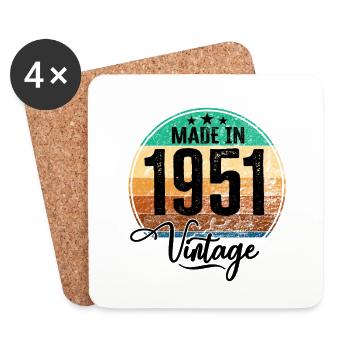 Vintage Made in 1951 Geburtsjahr 1951 Geburtstag - Untersetzer (4er-Set) - Weiß - Vorne
