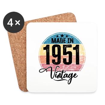 Vintage Made in 1951 Geburtsjahr 1951 Geburtstag - Untersetzer (4er-Set) - Weiß - Vorne