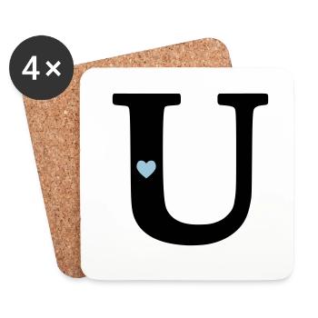Letter U Initial Letter - Coasters (set of 4) - white - Front