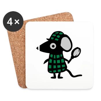 Détective Souris - Rat - Dessous de verre (lot de 4) - blanc - Devant