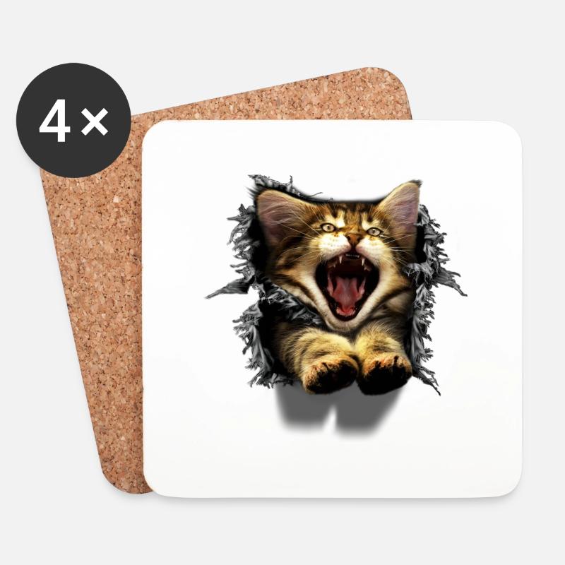 3D Katze - Untersetzer (4er-Set) - Weiß