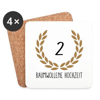 Hochzeitstag 2 - Untersetzer (4er-Set) - Weiß - Vorne