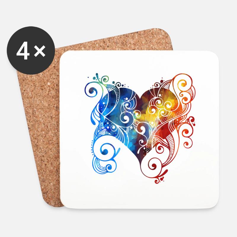 Buntes Herz - Untersetzer (4er-Set) - Weiß