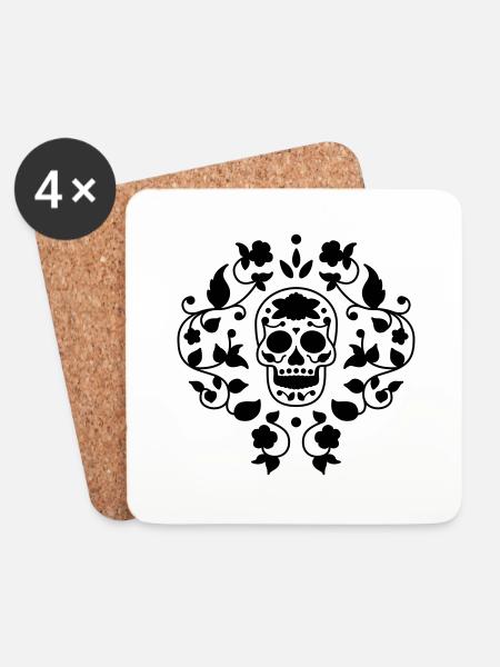 Sugar skull flower pattern t shirt graphic - Coasters (set of 4) - white