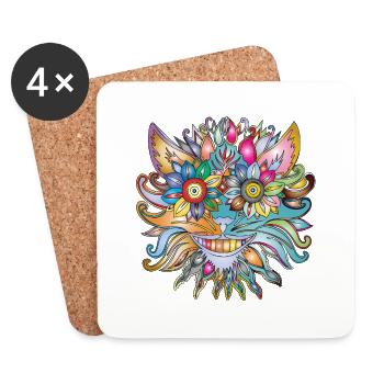 Chisy the flowery cat - Coasters (set of 4) - white - Front
