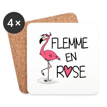 Flamant Rose / Flemme en Rose - Dessous de verre (lot de 4) - blanc - Devant