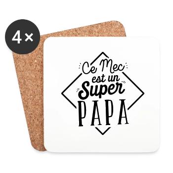 Super papa - cadeau - Dessous de verre (lot de 4) - blanc - Devant