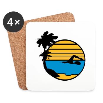 palmen insel urlaub ferien sonne strand schwimmen - Untersetzer (4er-Set) - Weiß - Vorne