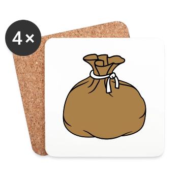 sack bag fabric gift packed filled full - Coasters (set of 4) - white - Front
