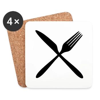 logo kreuz x gabel messer besteck essen gehen hung - Untersetzer (4er-Set) - Weiß - Vorne