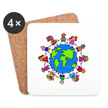 Happy Children Holding Hands Around the World - Coasters (set of 4) - white - Front