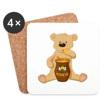 Bär mit Honig - Untersetzer (4er-Set) - Weiß - Vorne