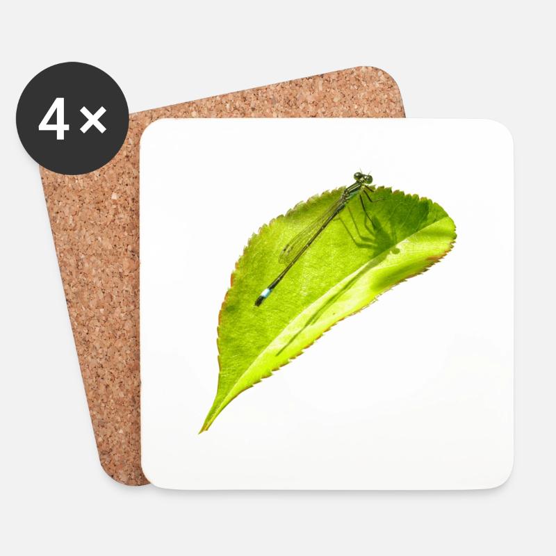 Eine Libelle ruht sich auf einem Blatt aus - Untersetzer (4er-Set) - Weiß