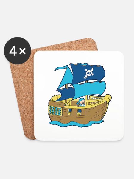 Pirate Boat - Untersetzer (4er-Set) - Weiß
