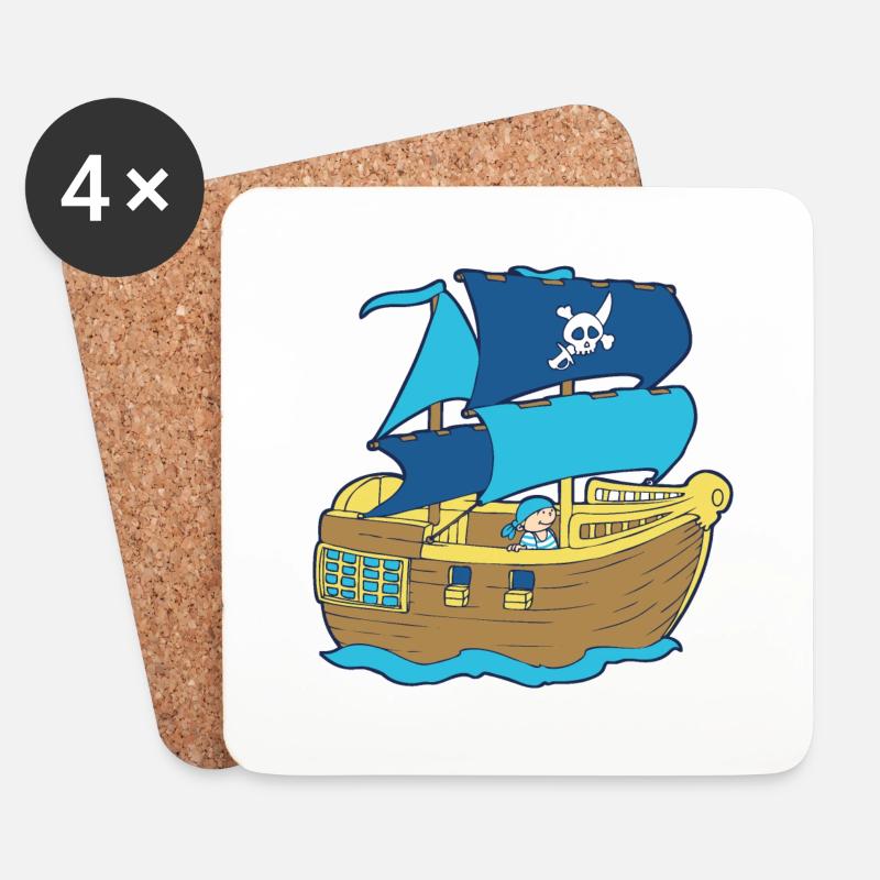 Pirate Boat - Untersetzer (4er-Set) - Weiß