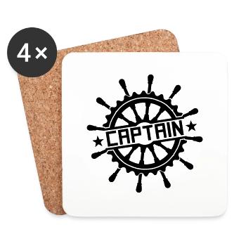 Captain steering wheel stamp logo - Coasters (set of 4) - white - Front