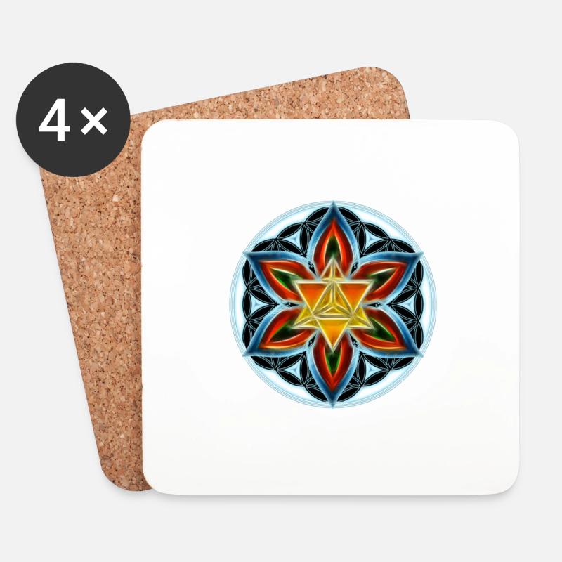 Merkaba, Blume des Lebens, Heilige Geometrie - Untersetzer (4er-Set) - Weiß