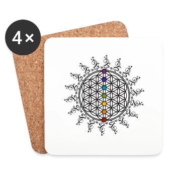 FLOWER OF LIFE, CHAKRAS, SPIRITUALITY, YOGA, ZEN - Coasters (set of 4) - white - Front