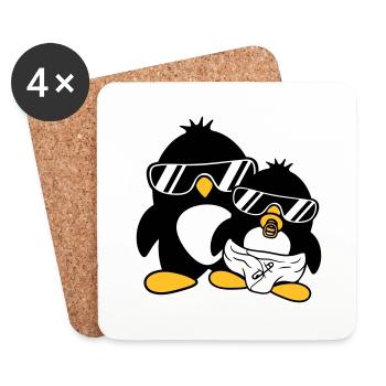 penguin father son daughter baby child pacifier win - Coasters (set of 4) - white - Front