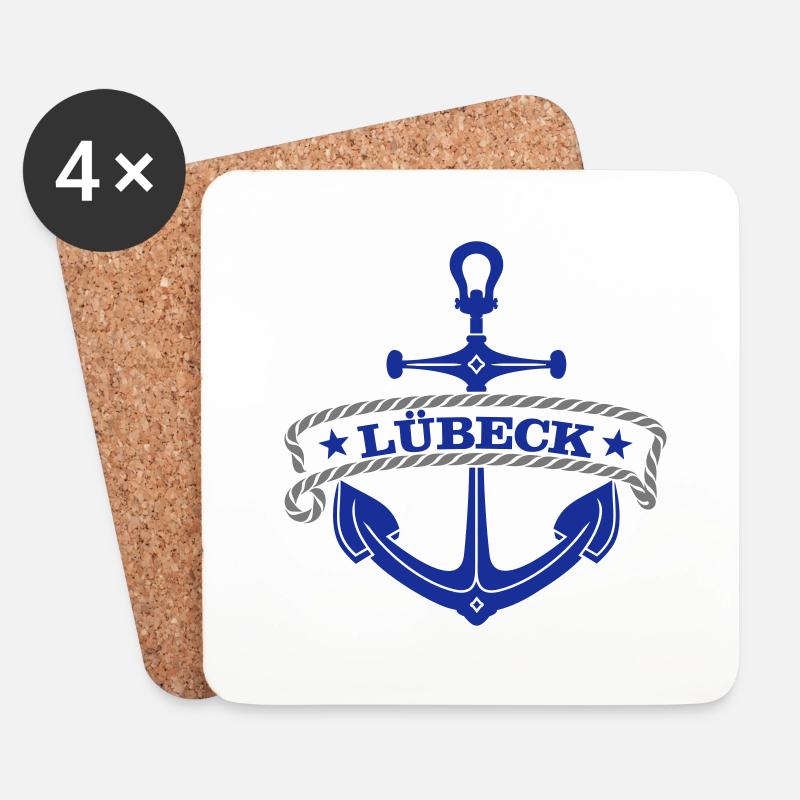 Lübeck im Anker / in an achor (2c) - Untersetzer (4er-Set) - Weiß