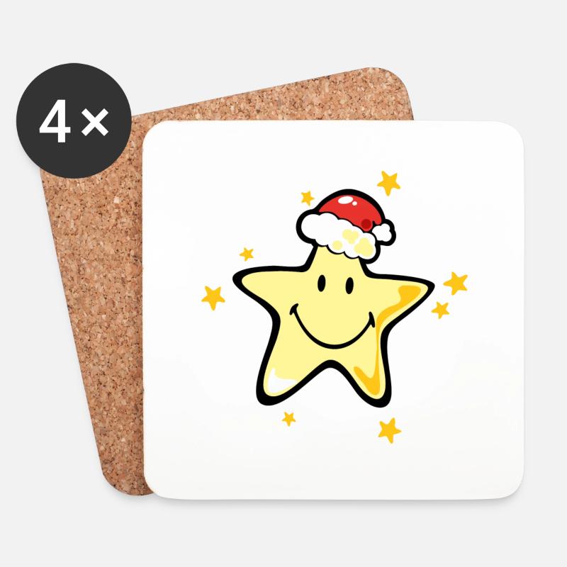 Smiley Christmas Star - Untersetzer (4er-Set) - Weiß