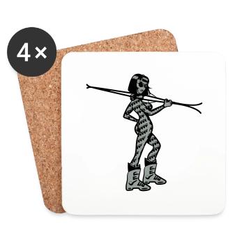 Winter holiday ski woman sexy sunglasses - Coasters (set of 4) - white - Front