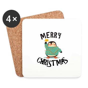 Merry Christmas Pinguin mit Stern - Untersetzer (4er-Set) - Weiß - Vorne
