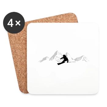 Winter - Skiers Skiing Mountains Snow - Coasters (set of 4) - white - Front