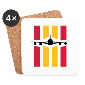 ★ Designfarben änderbar ★ Flugzeug vor 4 Streifen - Untersetzer (4er-Set) - Weiß - Vorne