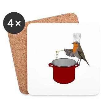 Gemaltes Rotkehlchen ist ein absoluter Spitzenkoch - Untersetzer (4er-Set) - Weiß - Vorne