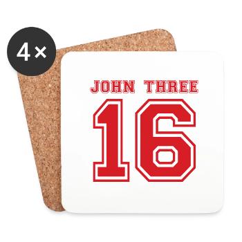 John Thre 16 red - John 3:16 saying - Coasters (set of 4) - white - Front