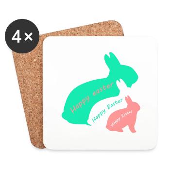 Happy Easter - three rabbits - Coasters (set of 4) - white - Front