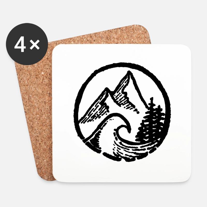Logo Berge, Wald & Welle - Untersetzer (4er-Set) - Weiß