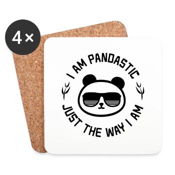 Jeu de mots: Pandastic - Panda cool avec des lunettes de soleil - Dessous de verre (lot de 4) - blanc - Devant