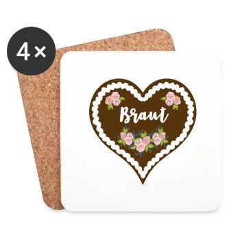 Mariée coeur en pain d'épice * JGA * aquarelle vintage - Dessous de verre (lot de 4) - blanc - Devant