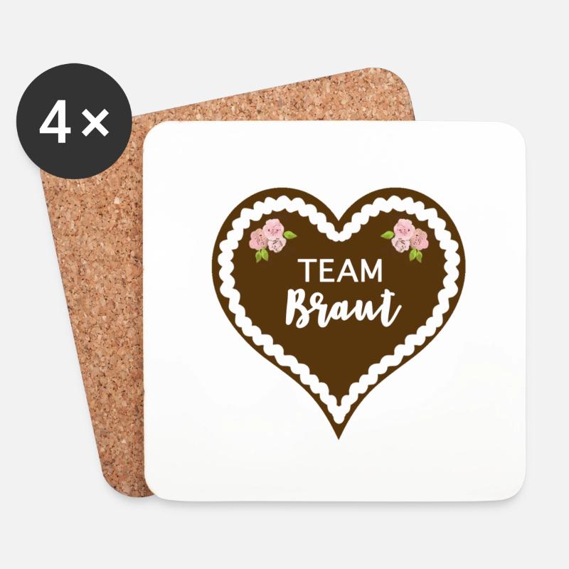 Lebkuchenherz Team Braut *JGA* - Untersetzer (4er-Set) - Weiß