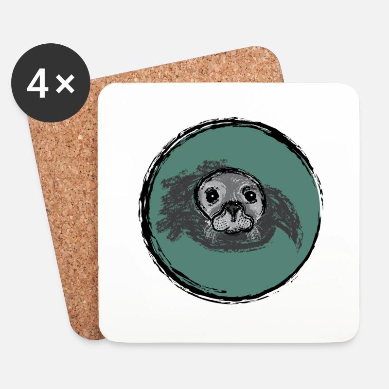 Auftauchende Robbe / Surfacing Seal - Design II - Untersetzer (4er-Set) - Weiß