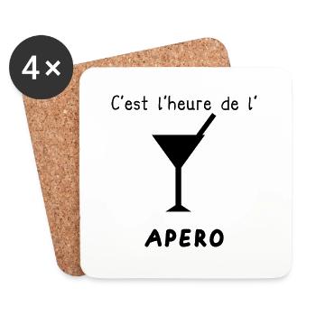 APÉRITIF. APÉRO. BAR. RESTAURANT. VACANCES. VOYAGE - Dessous de verre (lot de 4) - blanc - Devant