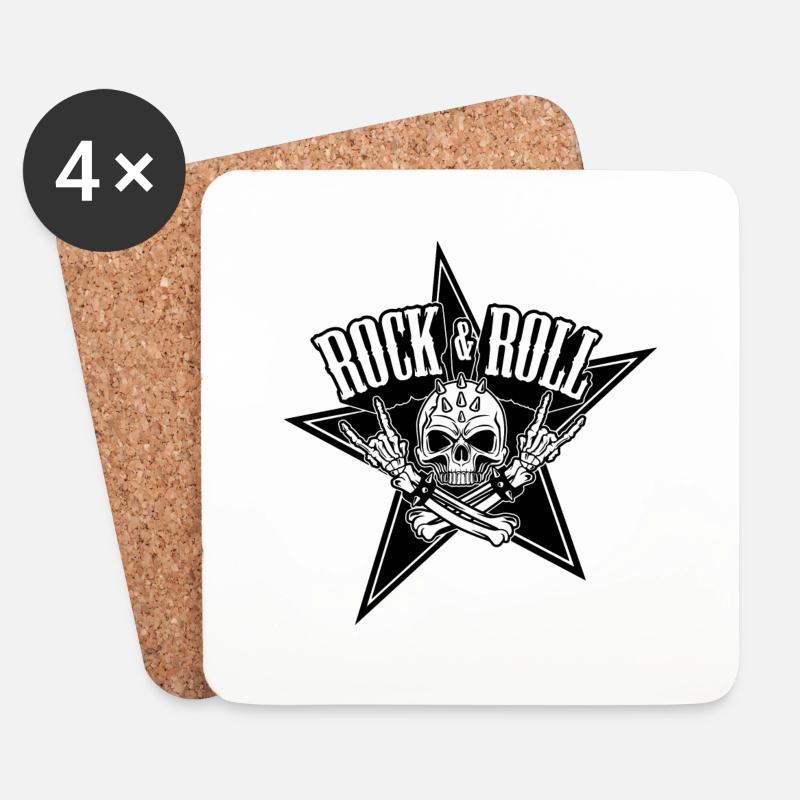 Rock and roll skull - Skull - Coasters (set of 4) - white