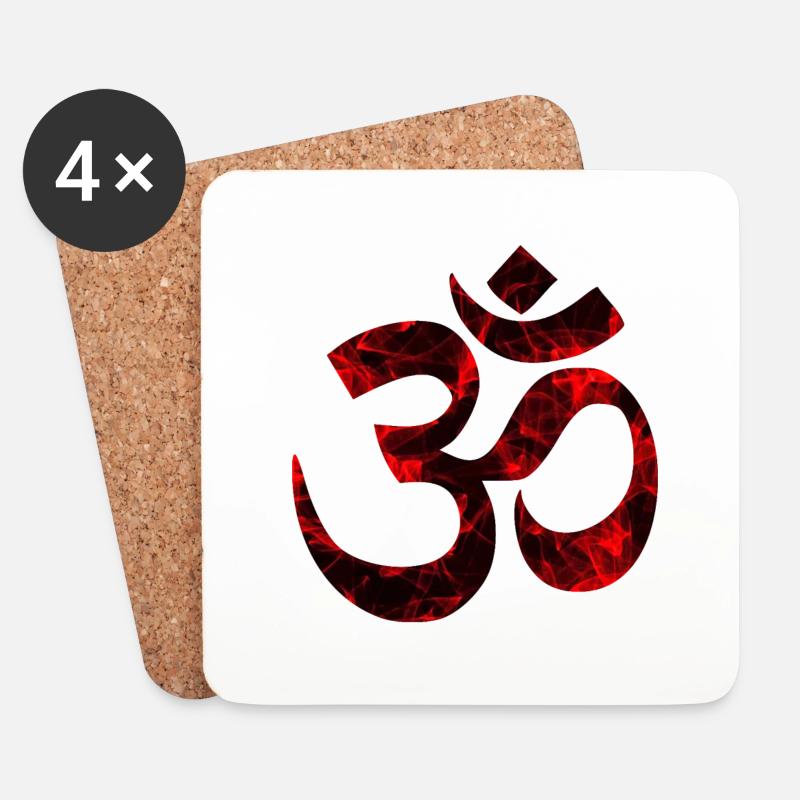 Rotes OM, Om, Hindu Om, Om Symbol, Aum, OM - Untersetzer (4er-Set) - Weiß