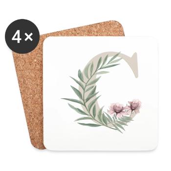 Buchstabe C mit Blumen - Untersetzer (4er-Set) - Weiß - Vorne