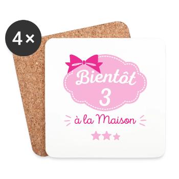 Annonce grossesse originale, bientôt 3 à la maison - Dessous de verre (lot de 4) - blanc - Devant