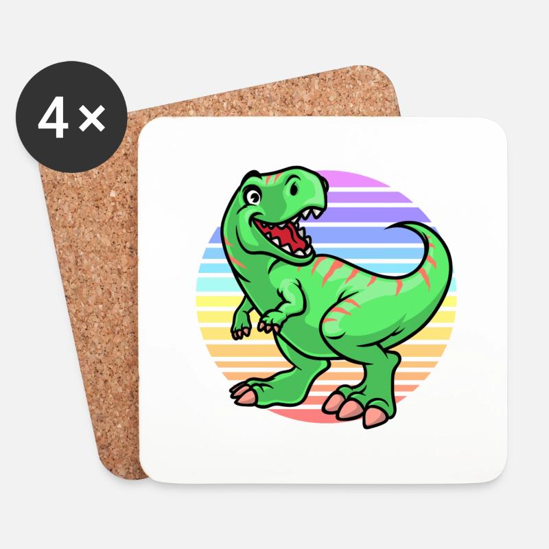 Dinosaurier Sonnenuntergang - Untersetzer (4er-Set) - Weiß