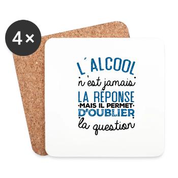 L'alcool n'est pas la réponse idée cadeau humour - Dessous de verre (lot de 4) - blanc - Devant