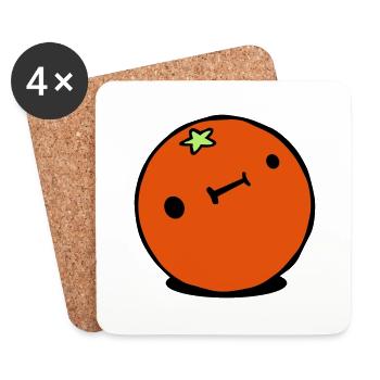 Cute Kawaii Orange Citrus Derp Face - Coasters (set of 4) - white - Front